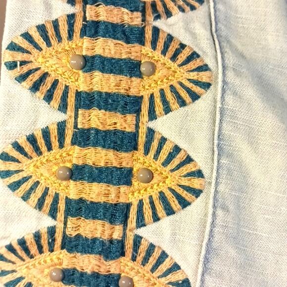 Free People Denim Jacket Sz XS EMBROIDERED BEADED Light Blue Boho Gypsy Bohemian - Picture 4 of 16